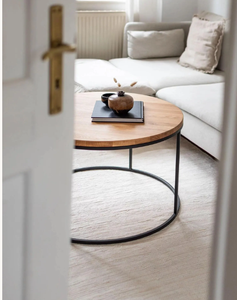 Mesa de Centro Redonda de Estilo Industrial Moderno con Acabado Rústico Envejecido y Marco de Hierro Ajustable, Muebles para Sala de Estar - Product Image 3