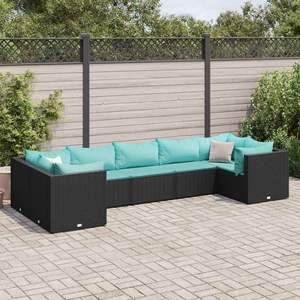 Conjunto de Muebles de Jardín de 7 Piezas en Ratán Sintético Negro con Cojines - Product Image 1
