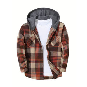 Chaqueta de Franela con Capucha para Hombre, Estilo Urbano, Cierre de Botones, Corte Regular, Manga Larga, Elegante y Cómoda para Exteriores - Product Image 1