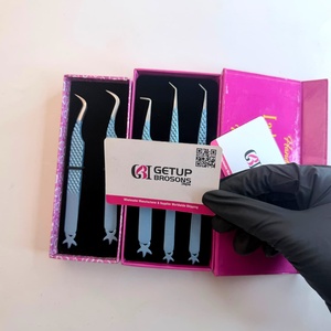 แหนบต่อขนตา 90 องศา/โค้งใหม่/45 องศา  สแตนเลสสตีล เรียบเนียน แม่นยำ  เคลือบสีน้ำเงิน  ลายดาวสีเงิน - Product Image 4