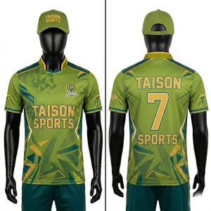 เสื้อคริกเก็ตชาย 185 GSM ผ้าโพลีเอสเตอร์อินเตอร์ล็อคคุณภาพสูง สีแดงเลือดหมู เหลือง น้ำเงิน ดีไซน์ลายแผง  โลโก้แบบพิมพ์ร้อน - Product Image 4