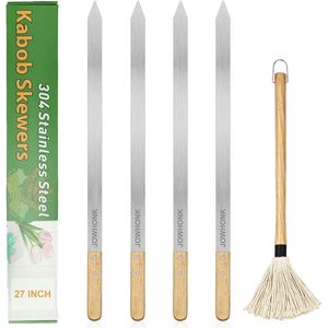 Brochettes extra larges de 27 pouces en acier inoxydable 304 avec manche en bois, de 1 pouce de large, pour grillades, outil de barbecue plat - Product Image 1