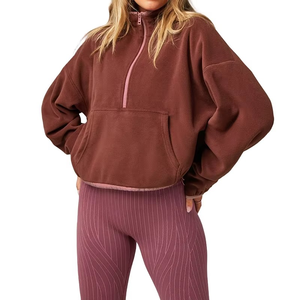 Embroidered Cropped Top Wholesale Custom Sweatshirt Thermal 100%Polyester Oversized Loose Quarter-Zip <b>Jacket</b> USA Women's Hoodies - Product Image 3