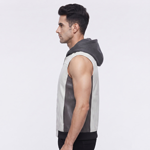 Gilet en cuir sans manches à capuche pour homme avec fermeture éclair frontale et poches latérales – Vente en gros - Product Image 3