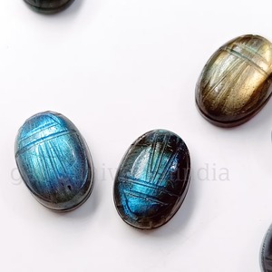 Perles Scarabées en Labradorite, Éléments Sculptés en Pierre Précieuse, Scarabée Égyptien en Labradorite, Sculpture d'Insecte en Labradorite 14X10MM - Product Image 5
