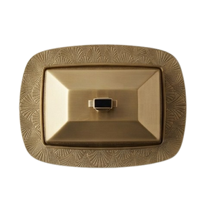 Plat de service rectangulaire doré avec couvercle, motif végétal gravé, design vintage, vaisselle en métal, pour les fêtes - Product Image 2