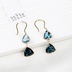 Pendientes Colgantes de Oro Amarillo Sólido de 18K con Topacio Azul de Londres Natural, Engastados en Bisel, Joyería Fina, Memoria Jewels, Venta al por Mayor - Product Image 1