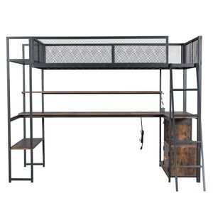 Black Twin Size Metal Loft Bed with Built-in Work Station & LED Multiple Storage Compartments - Product Image 4
