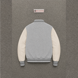 Chaqueta Varsity Urbana Premium Gris con Botones a Presión, Chaqueta Letterman de Lana Suave, Corte Cómodo, Mezcla de Algodón, Corte Regular - Product Image 6