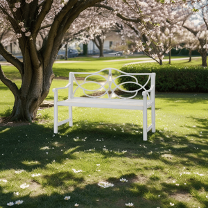 Panca da Esterno per Giardino e Patio con Schienale e Braccioli, Struttura in Ferro e Acciaio, Seduta a Doghe per Parco, Cortile, Portico - Panche da Esterno - Product Image 1