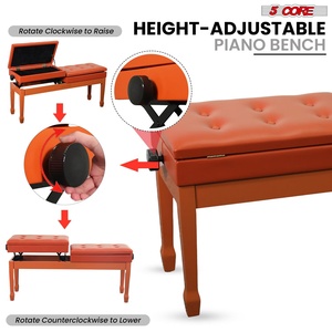 5 Core Duet Piano Bench 3.5 Inch <b>Padded</b> Cushioned Stool Wooden Heavy Duty Musician <b>Chair</b> w Storage - Product Image 5