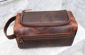 Mens Genuine Leather <b>Toiletry</b> <b>Bag</b> Vintage Travel Dopp Kit Shaving Wash <b>Bag</b> <b>Large</b> Capacity Cosmetic Pouch Bulk TYG-0197 - Product Image 3