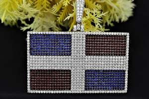 Pendentif pour homme en argent sterling 925 avec drapeau de la République dominicaine en moissanite, style hip-hop luxueux, certifié GCI & IDGL - Product Image 3