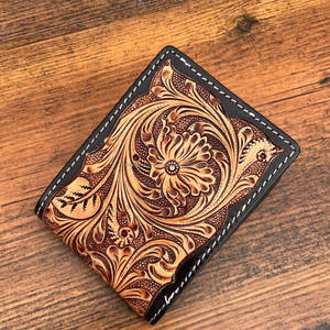 กระเป๋าสตางค์ผู้ชายหนังแท้ลายดอกไม้และใบไม้สำหรับใช้ในชีวิตประจำวันดีไซน์เพรียวบางใหม่ - Product Image 4