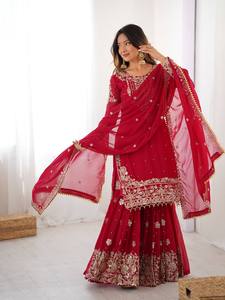 Ethnic Charm 3 Piece Sharara Set Royal Grace Sharara Set Festive Glow Sharara Collection <b>Sequin</b> Work Thread Work Designer Sharar - Product Image 4