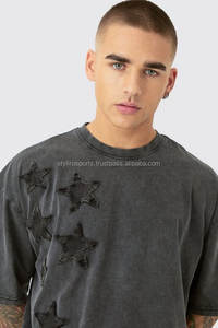 Ensemble t-shirt et short en coton 100% avec appliques surdimensionnées à lavage acide et à séchage rapide et respirant de style décontracté pour l'été - Product Image 2