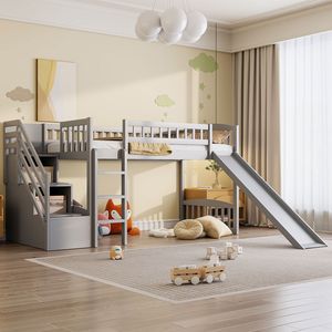 Letto a soppalco grigio a una piazza e mezza con due cassetti scorrevoli per bambini, modello LT000515AAE - Product Image 1