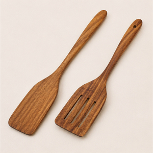 Ensemble de 4 cuillères et spatules de cuisine écologiques en bois d'acacia naturel, design moderne, ustensiles de cuisine antiadhésifs - Product Image 1