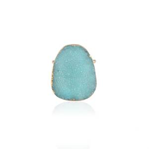 Anillo de Plata de Ley 925 Chapado en Oro de 14K con Ágata Druzy, Ajustable, con Cristal en Bruto, Doble Banda, Joyería Hecha a Mano - Product Image 6