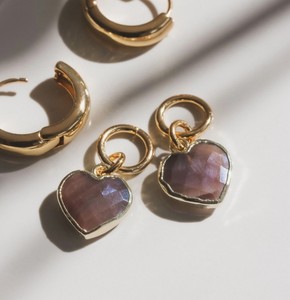 Chocolate Moonstone Heart Shape Gold Electroplated Charms For Making Earrings - DIY Fashion Tiny Heart Jewelry - Product Image 2