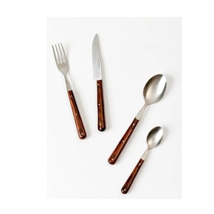 Minimalist Flatware <b>Set</b> With Wooden Handles <b>Fork</b> <b>Knife</b> <b>Spoon</b> High Mirror Polish Dishwasher Safe Catering Use - Product Image 2