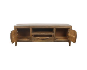 Mueble para TV de Madera Maciza, Consola Multimedia, Unidad de Almacenamiento con Cajones y Estantes, Mueble de Salón Moderno, Soporte de Entretenimiento con Acabado Natural - Product Image 2