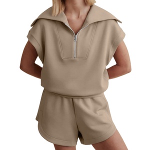 2025 conjunto corto de sudor sin mangas con media cremallera personalizado para mujer traje deportivo de ocio estampado para ropa ajustada - Product Image 3