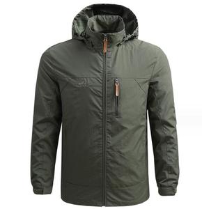 Men's Hooded Windbreaker <b>Jacket</b> Solid Color Polyester Windproof Zipper Closure Casual Outdoor Wear Regular Fit - Product Image 2