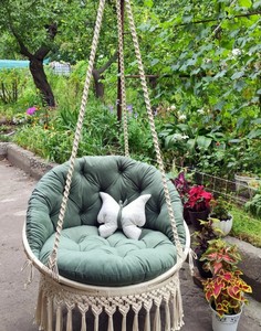 Macrame Hanging Chair: Butterfly Pattern, Ivory Woven <b>Swing</b> - Product Image 2