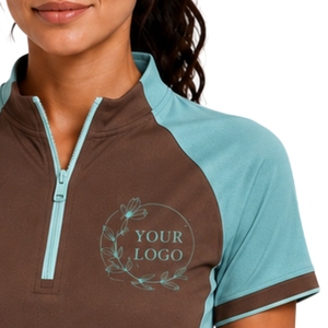 Conjunto Deportivo de Camiseta y Pantalones Cortos para Mujer, Color Marrón y Aqua, con Cierre de Media Cremallera, de Secado Rápido, Manga Corta, para Fitness, Gimnasio, Running, Personalizable - Product Image 5