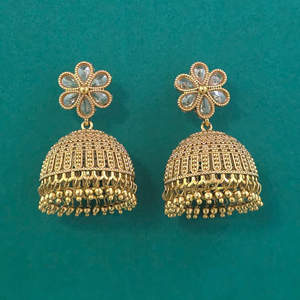 Dernières boucles d'oreilles Jhumki artisanales de qualité export, plaquées or, 233093 - Product Image 4
