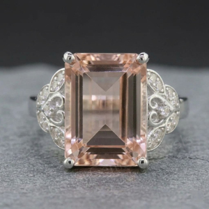 Anillo de Moda para Mujer con Morganita Rosa y Cuarzo, Plata de Ley 925, Engaste de Puntas, Forma Rectangular de 10x14 MM, Regalo para Ella - Product Image 1