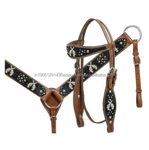 Juego de Cabezada y Pechera de Cuero Genuino Ecuestre Personalizado de Primera Calidad al Mejor Precio, Duradero para Montar a Caballo y Carreras, Directo de la India - Product Image 1