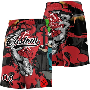 Pantalones Cortos de Baloncesto Personalizados para Hombre, Rojos y Negros, con Estampado por Sublimación, de Secado Rápido, Estilo Deportivo, Cintura con Cordón, Número 00 - Product Image 2
