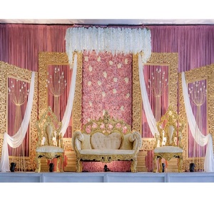 Paneles de Escenario para Bodas Musulmanas, Diseño Moderno, Ligeros, Marcos Dorados, Tema Real, Paneles de Fibra de Vidrio, Pilares de Mandap - Product Image 1