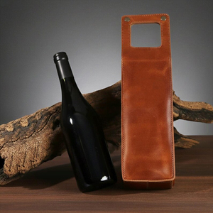 Porte-vin en cuir véritable de luxe pour usage commercial, personnalisable, pour une seule bouteille, rangement de vin haut de gamme pour hôtel, LEB-0090 - Product Image 5