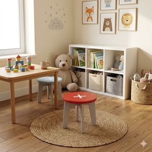 Taburete Infantil de Madera de Pino Americano, Material Duradero y Seguro, Bordes Suaves, Muebles para Sala de Estar, Estilo Casual - Product Image 1
