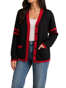 Cárdigan de punto de lana/acrílico para mujer Delt Sigma griego, personalizado al por mayor, con frente abierto, antiarrugas, transpirable, de secado rápido, con logotipo personalizado - Product Image 1