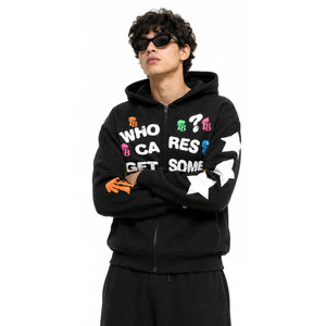 Sweat à capuche zippé oversize pour homme en coton French Terry, style streetwear imprimé, respirant, tricoté, style automne - Product Image 2