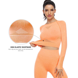 Ensemble de yoga sans couture pour femme, 2 pièces, tenue de sport, haut court à col rond, leggings taille haute, rose uni, vêtements de sport respirants - Product Image 1