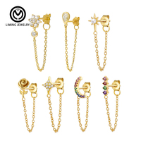Boucles d'oreilles pendantes tendance en argent sterling 925 avec chaîne et zircone cubique, plaquées or, double piercing, cadeau idéal pour demoiselle d'honneur ou anniversaire, bijoux