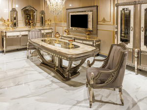 Ensemble de salle à manger de luxe en teck massif, 7 pièces, sculpté, style moderne du milieu du siècle, meubles pour hôtel, villa, manoir - Product Image 2