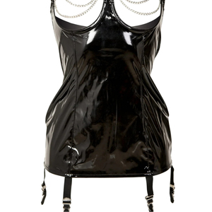 Combinaison en cuir PU noir pour femme avec détail chaîne, lingerie sexy à découpes - Product Image 4