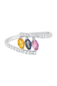 Multi Sapphire and Diamond <b>Ring</b> in 92.5 Sterling Silver KLSR-11743 - Product Image 2