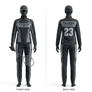 Womens <b>Badminton</b> Tracksuit 220 GSM Premium Polyester Interlock Fabric Grey Black Panel Design Breathable Custom Sublimation Logo - Product Image 1