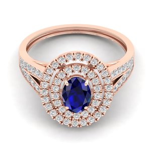 Bagues de fiançailles en or massif 14 carats avec diamants et saphir bleu véritable, prix de gros REYES, cadeau d'anniversaire, bijoux fins - Product Image 1