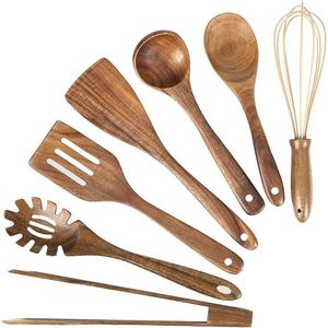 Ensemble d'ustensiles de cuisine en bois de teck, spatules et cuillères antiadhésives, outils de cuisine en bois pour une cuisson facile - Product Image 1