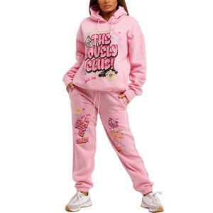 Conjunto Deportivo de Primavera para Mujer, de Alta Calidad, Personalizado, de Forro Polar, Nuevo Diseño, Estilo Urbano, para Gimnasio, Tallas Grandes, Informal, de Dos Piezas, con Sudadera con Capucha - Product Image 1