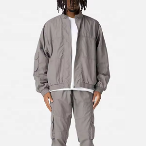 Custom Streetwear 100% Polyester Nylon <b>Waterproof</b> Men Oversized Zip up <b>Jackets</b> Cargo Track Windbreaker <b>Jacket</b> for Men - Product Image 1