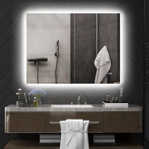 Specchio da Bagno Dimmerabile 94x89 cm con Retroilluminazione LED, Antiappannamento, Memoria, Temperatura Colore Infinita, Finitura Cornice Lucida - Product Image 2